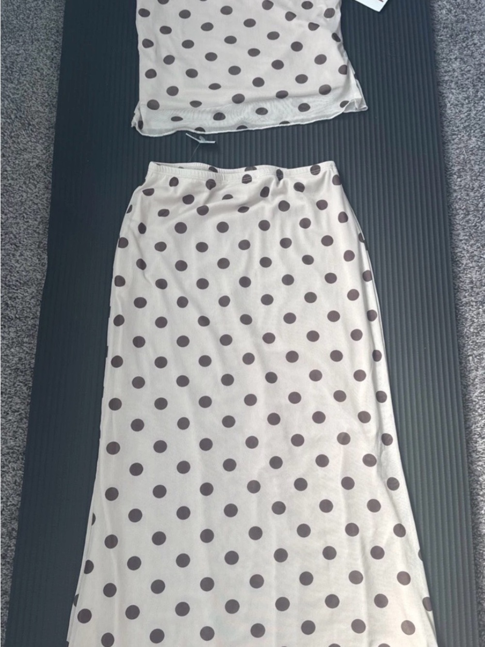 See You Monday Cream Maxi Skirt with Brown Polka Pattern